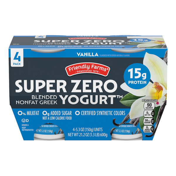 Friendly Farms Super Zero NF Greek Yogurt Vanilla 4-Pack