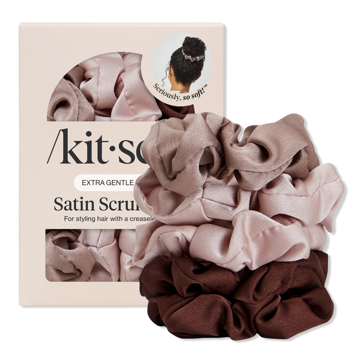 Satin Hair Scrunchies, Cameo, 5 Ct
